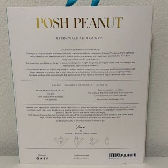 Posh Peanut Coral Seahorses Swaddle + Bow Headwrap Set Bamboo Pink NEW - Picture 4 of 5